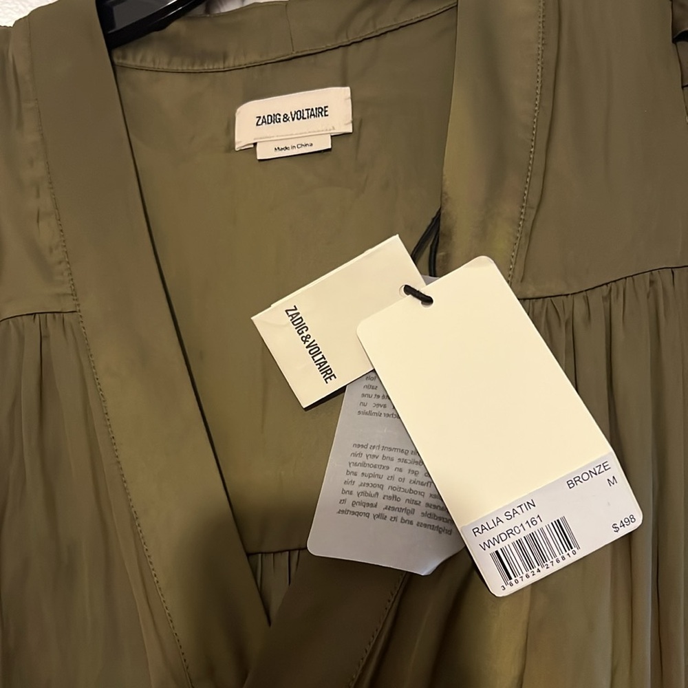 Zadig & Voltaire | Ralia Satin Midi Dress Bronze Olive Green Medium Lightweight - Picture 5 of 6